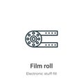 Film roll outline vector icon. Thin line black film roll icon, flat vector simple element illustration from editable electronic Royalty Free Stock Photo