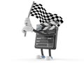 Film slate character waving race flag Royalty Free Stock Photo