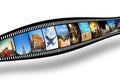 Film strip with colorful, vibrant photographs. Travel theme Royalty Free Stock Photo
