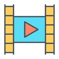 Film strip with play button line icon. Video symbol. Vector
