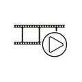 Film strip reel icon. Cinema tape, concept showing movie icon. Play video button sign. Vector illustration. EPS 10.