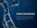 Film strip roll poster. Movie production with realistic blank negative film frames and text. Vector cinema background Royalty Free Stock Photo