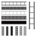 Film strip set. Cinema strip roll 35mm blank slide frame, photo video monochrome picture negative vintage media filmstrip, vector