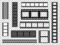 Film strip templates. Cinema monochrome border tape, media empty image photo video vintage frame movie reel vector set