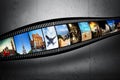 Film strip with vibrant photographs. Travel theme Royalty Free Stock Photo