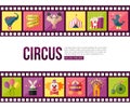 Film strips and circus entertainment icons set