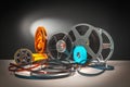 film-themed background, old Super 8 reels Royalty Free Stock Photo