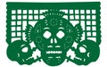 Day of the Dead paper, Green Papel Picado with a traditional Mexican skulls head. Royalty Free Stock Photo