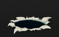 Realistic ripped hole in dark paper with ragged edges and shadows for grunge overlays, dramatic effects, and urban designs Royalty Free Stock Photo