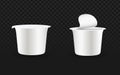 Blank white plastic yogurt cup mockup with peeled lid for dairy packaging, healthy snack branding, and food product designs Royalty Free Stock Photo