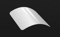 Transparent curved plastic film for screen protectors, packaging, or overlay effects. Realistic clear flexible sheet vector. Royalty Free Stock Photo