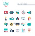 Film, video, shooting, editing and more, flat icons set