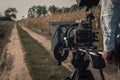 Filming with camera rig outdoors. Filmmaking scene Royalty Free Stock Photo