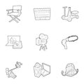 Filming location icons set, outline style