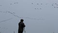 Filming migrating flying cranes near Bisdorf, Germany