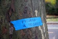 Filming in progress sign on a tree at the park Royalty Free Stock Photo