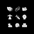 Filmmaking white glyph icons set for dark mode Royalty Free Stock Photo