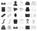 Films and cinema black,outline icons in set collection for design.Movies and Attributes vector symbol stock web