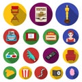 Films and cinema flat icons in set collection