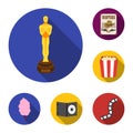 Films and cinema flat icons in set collection for design.Movies and Attributes vector symbol stock web illustration. Royalty Free Stock Photo