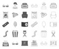 Films and cinema mono,outline icons in set collection for design.Movies and Attributes vector symbol stock web