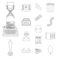 Films and cinema outline icons in set collection for design.Movies and Attributes vector symbol stock web illustration. Royalty Free Stock Photo