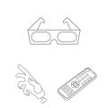 Films and cinema outline icons in set collection for design.Movies and Attributes vector symbol stock web illustration. Royalty Free Stock Photo