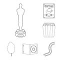 Films and cinema outline icons in set collection for design.Movies and Attributes vector symbol stock web illustration. Royalty Free Stock Photo