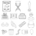 Films and cinema outline icons in set collection for design.Movies and Attributes vector symbol stock web illustration. Royalty Free Stock Photo