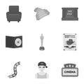 Films and cinema set icons in monochrome style. Big collection of films and cinema