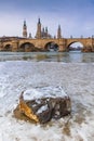 `Filomena` storms leave behind snowy landscapes in Spain . Views of Zaragoza with snow