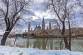 `Filomena` storms leave behind snowy landscapes in Spain . Views of Zaragoza with snow.