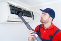 Filter cleaning service maintenance of an air conditioner indoor unit Royalty Free Stock Photo