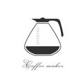 Filter coffee pot simple flat icon. Vector black coffee maker machine pot. Isolated graphic illustration. Glass jug