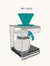 Filter drip coffee machine, sketch vector. Royalty Free Stock Photo