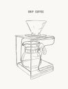 Filter drip coffee machine, sketch vector. Royalty Free Stock Photo
