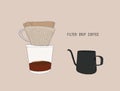 Filter drip coffee, sketch vector. Royalty Free Stock Photo