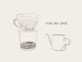 Filter drip coffee, sketch vector. Royalty Free Stock Photo