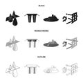 Filter, filtration, nature, eco, bio .Water filtration system set collection icons in black,monochrome,outline style Royalty Free Stock Photo