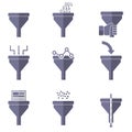 Filter icons, data filter, data tunnel icons set, analysis concept Royalty Free Stock Photo