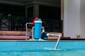 A filter pump cleans the pool water. Device for automatic cleaning of swimming pools Royalty Free Stock Photo