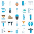 Filter water icon set, flat style