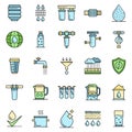 Filter water icons set line color vector Royalty Free Stock Photo