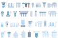 Filter for water purification icons set cartoon vector. Treatment tank