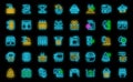 Filter for water purification icons set vector neon