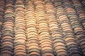 Filtered image colorful curved clay tiled roof from ancient house in the North Vietnam Royalty Free Stock Photo