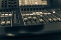 Filtered image colorful sound mixer control DJ turntable close-up Royalty Free Stock Photo