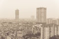 Filtered image top view foggy and misty Hanoi urban landscape causes by air pollution