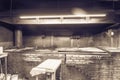 Filtered tone empty pit room of old Texas BBQ Meat Market in Wes Royalty Free Stock Photo