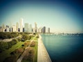 Filtered tone image top view modern Chicago skylines and Lake Mi Royalty Free Stock Photo